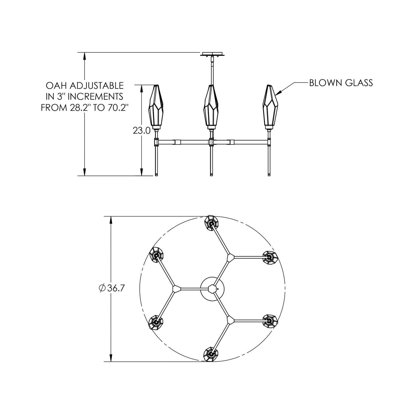 Rock Crystal Round Belvedere LED Chandelier - line drawing.