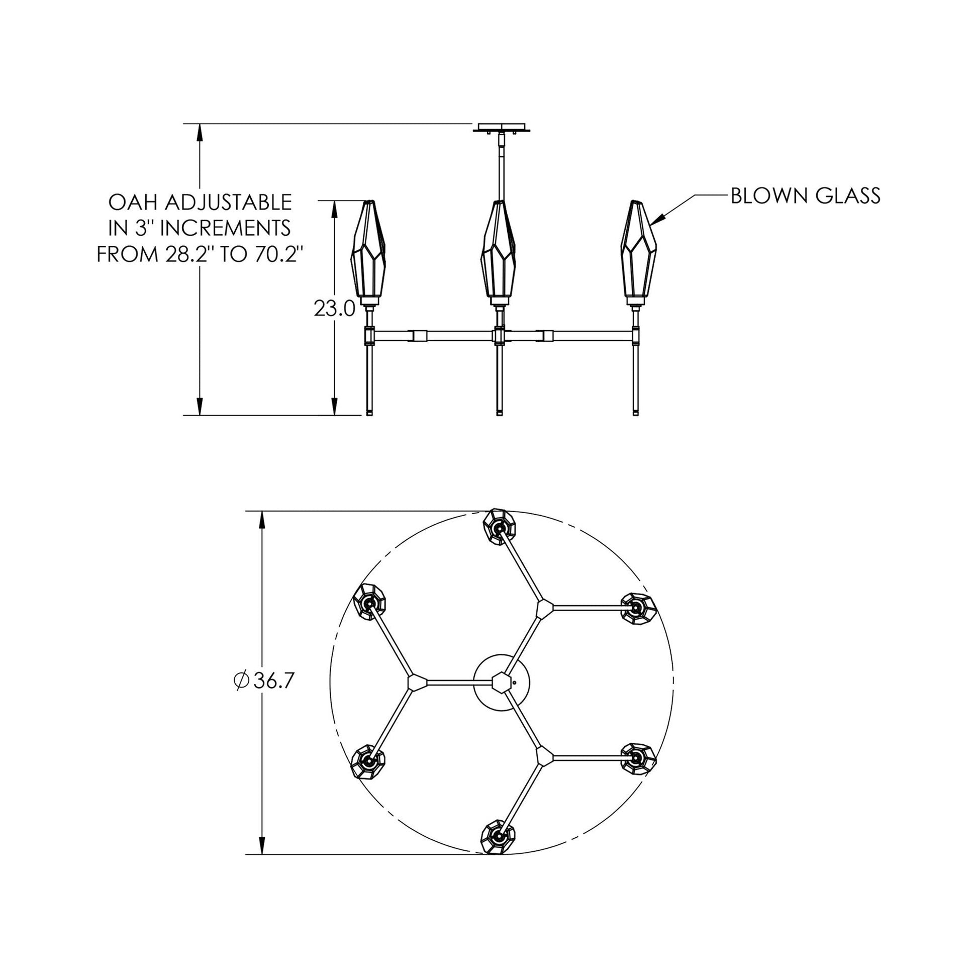 Rock Crystal Round Belvedere LED Chandelier - line drawing.