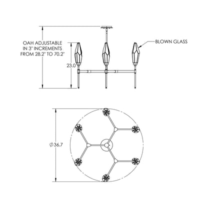 Rock Crystal Round Belvedere LED Chandelier - line drawing.