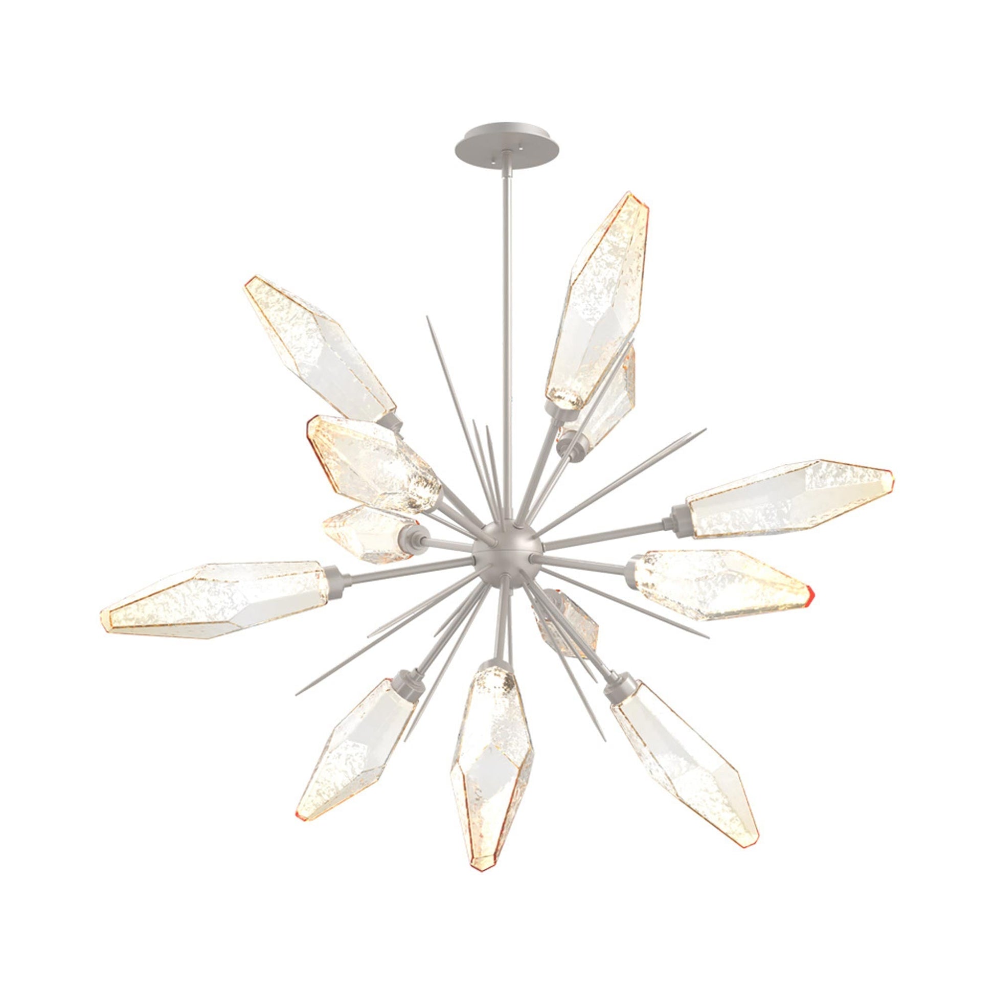 Rock Crystal Starburst LED Chandelier in Beige Silver/Amber Blown Glass (37.7-Inch).