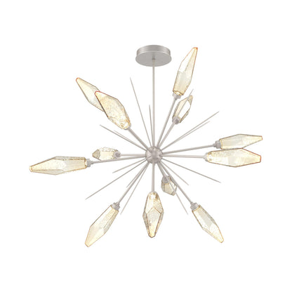 Rock Crystal Starburst LED Chandelier in Beige Silver/Amber Blown Glass (49.4-Inch).