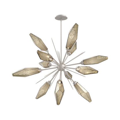 Rock Crystal Starburst LED Chandelier in Beige Silver/Bronze Blown Glass (37.7-Inch).