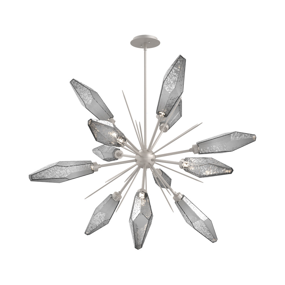 Rock Crystal Starburst LED Chandelier in Beige Silver/Smoke Blown Glass (37.7-Inch).