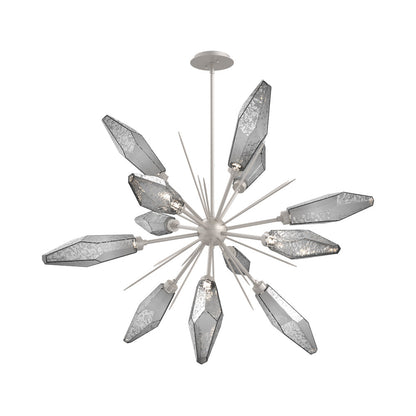 Rock Crystal Starburst LED Chandelier in Beige Silver/Smoke Blown Glass (37.7-Inch).