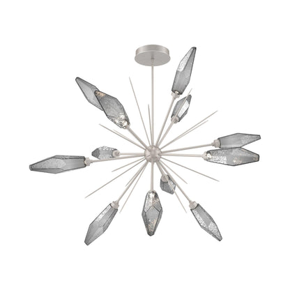 Rock Crystal Starburst LED Chandelier in Beige Silver/Smoke Blown Glass (49.4-Inch).