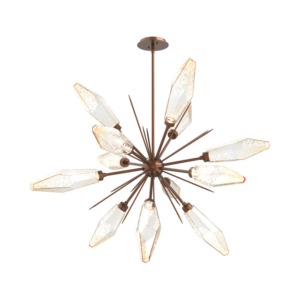 Rock Crystal Starburst LED Chandelier in Burnished Bronze/Amber Blown Glass (37.7-Inch).