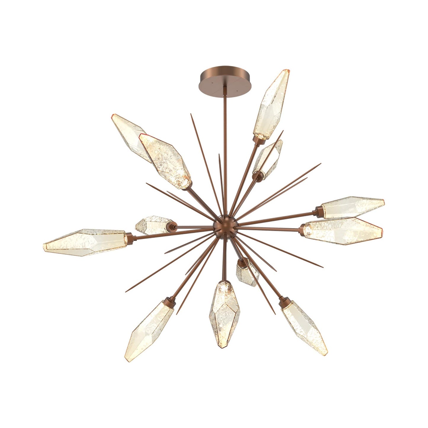 Rock Crystal Starburst LED Chandelier in Burnished Bronze/Amber Blown Glass (49.4-Inch).
