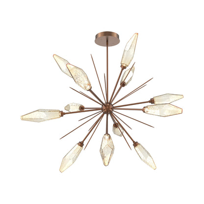 Rock Crystal Starburst LED Chandelier in Burnished Bronze/Amber Blown Glass (49.4-Inch).