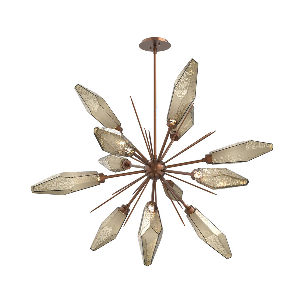Rock Crystal Starburst LED Chandelier in Burnished Bronze/Bronze Blown Glass (37.7-Inch).