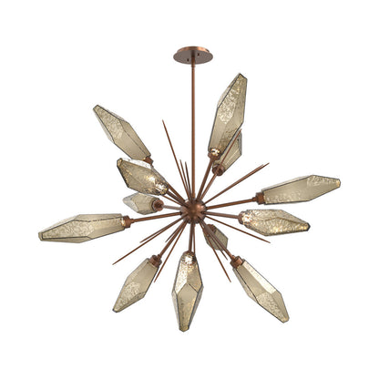 Rock Crystal Starburst LED Chandelier in Burnished Bronze/Bronze Blown Glass (37.7-Inch).
