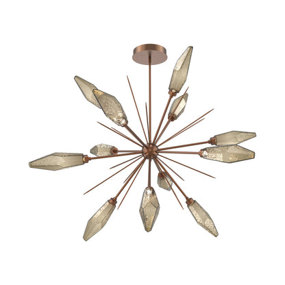 Rock Crystal Starburst LED Chandelier in Burnished Bronze/Bronze Blown Glass (49.4-Inch).
