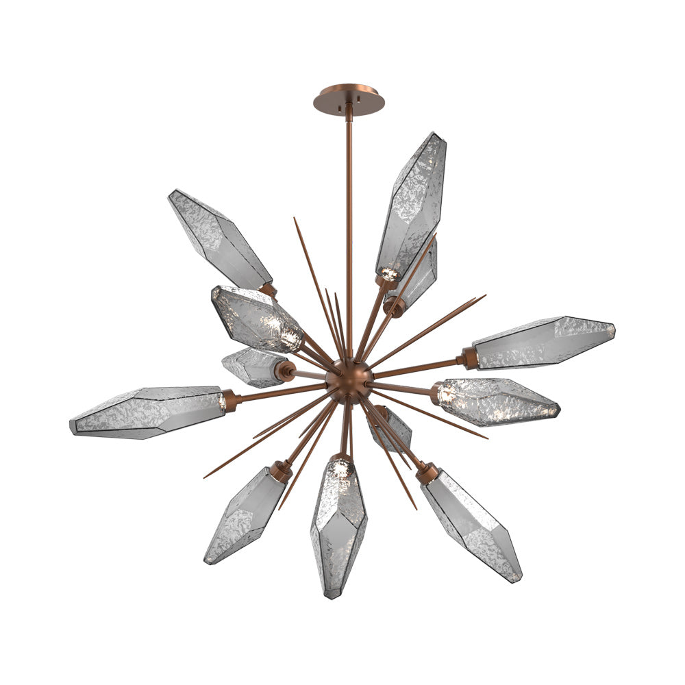 Rock Crystal Starburst LED Chandelier in Burnished Bronze/Smoke Blown Glass (37.7-Inch).