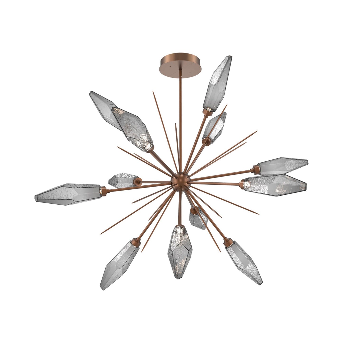 Rock Crystal Starburst LED Chandelier in Burnished Bronze/Smoke Blown Glass (49.4-Inch).