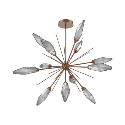 Rock Crystal Starburst LED Chandelier in Burnished Bronze/Smoke Blown Glass (49.4-Inch).
