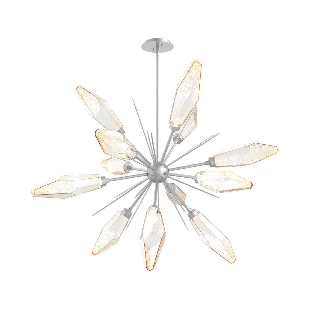 Rock Crystal Starburst LED Chandelier in Classic Silver/Amber Blown Glass (37.7-Inch).
