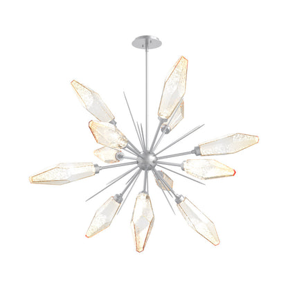 Rock Crystal Starburst LED Chandelier in Classic Silver/Amber Blown Glass (37.7-Inch).