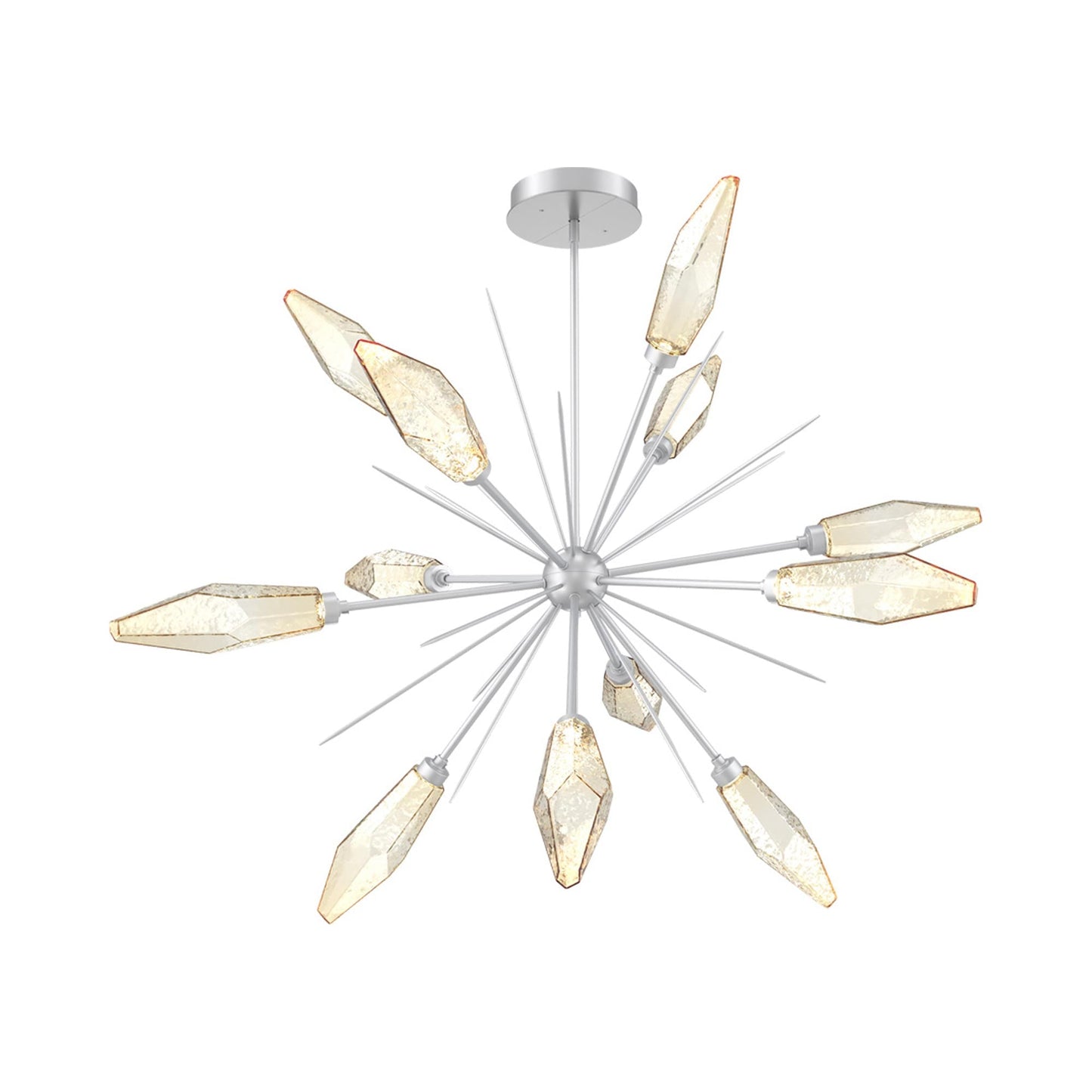 Rock Crystal Starburst LED Chandelier in Classic Silver/Amber Blown Glass (49.4-Inch).