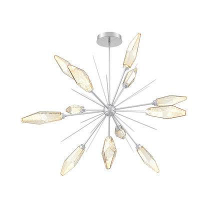 Rock Crystal Starburst LED Chandelier in Classic Silver/Amber Blown Glass (49.4-Inch).