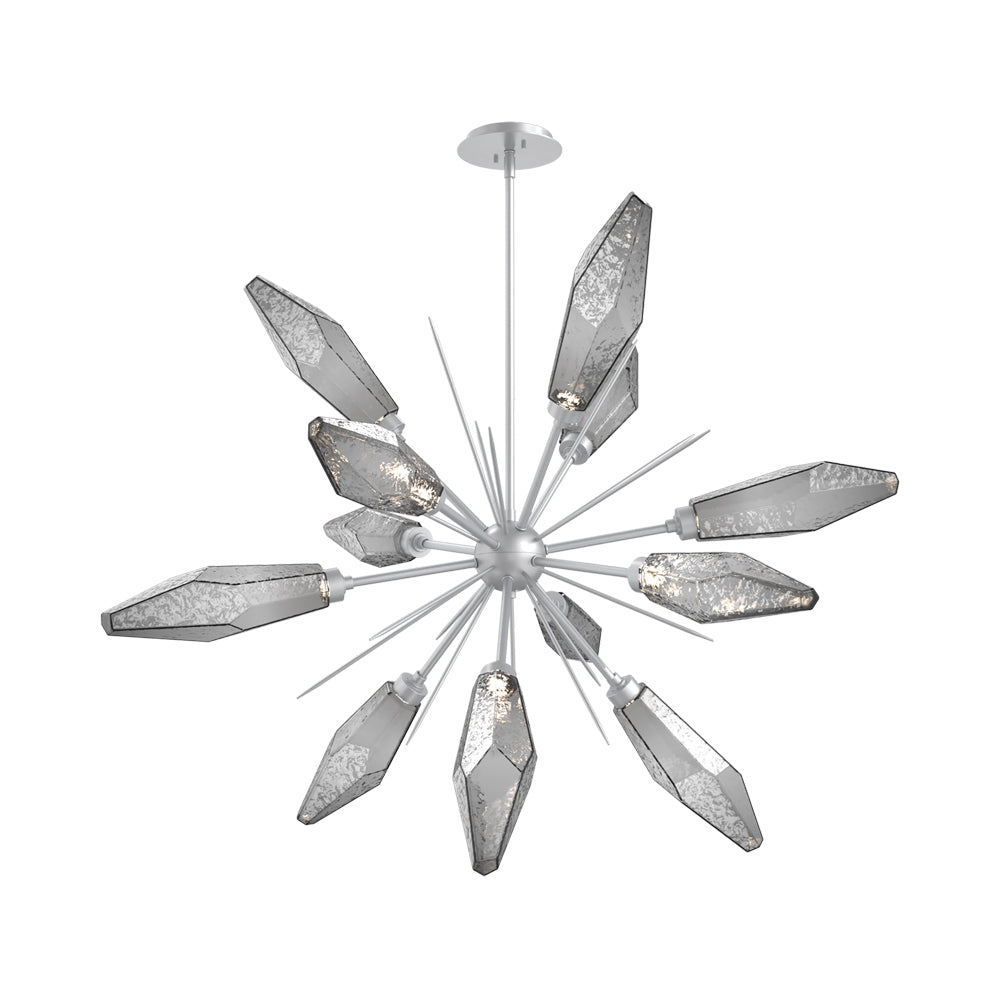 Rock Crystal Starburst LED Chandelier in Classic Silver/Smoke Blown Glass (37.7-Inch).