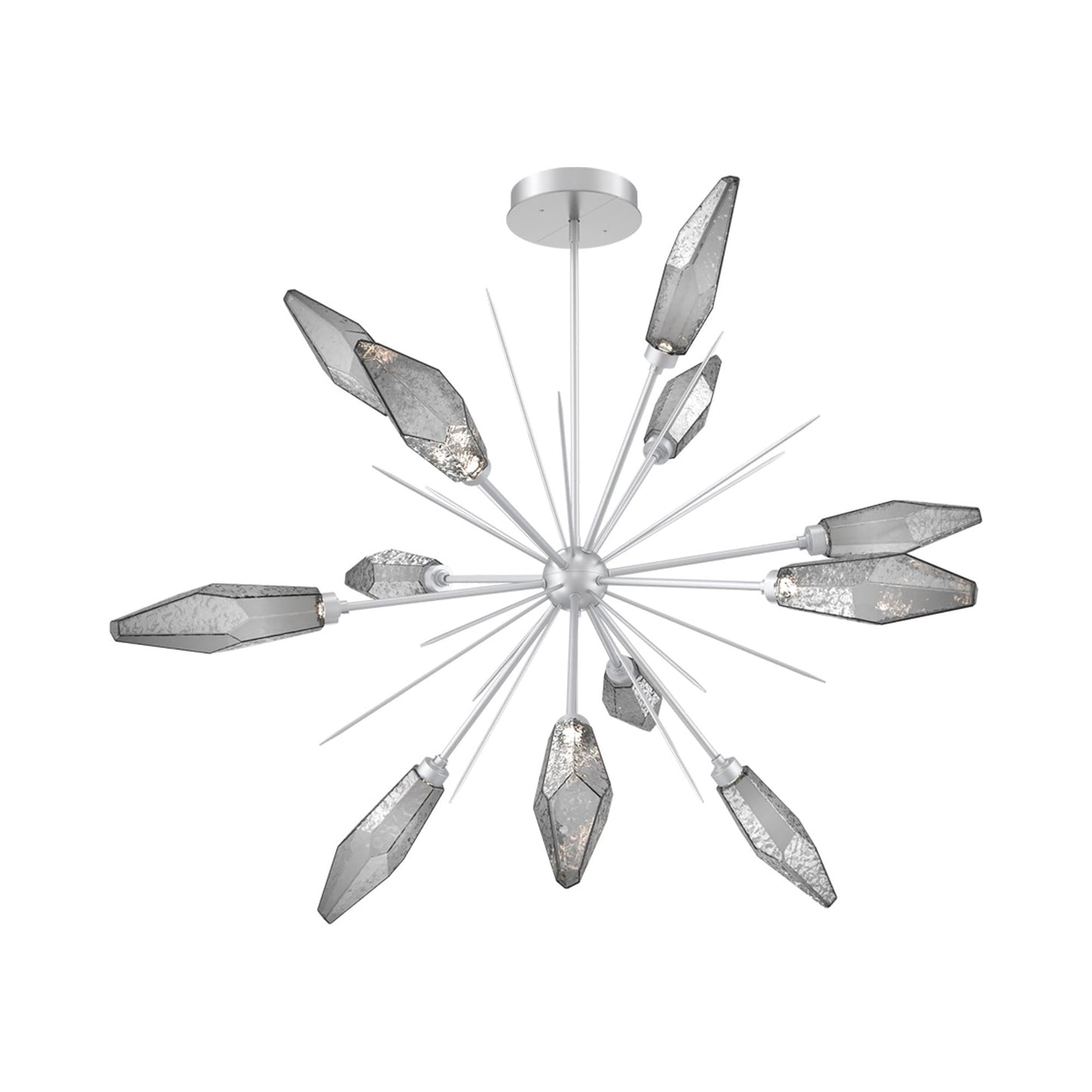 Rock Crystal Starburst LED Chandelier in Classic Silver/Smoke Blown Glass (49.4-Inch).