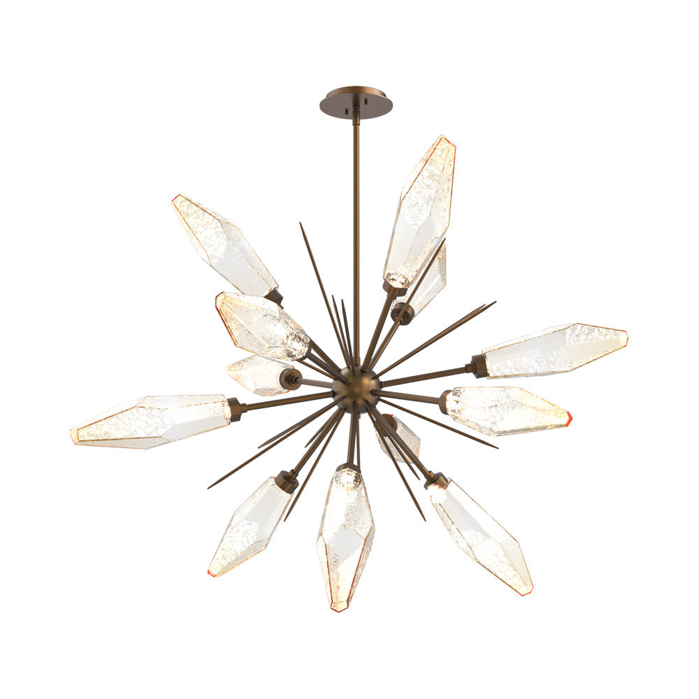Rock Crystal Starburst LED Chandelier in Flat Bronze/Amber Blown Glass (37.7-Inch).