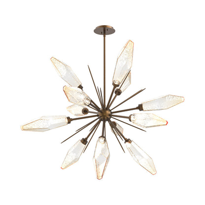 Rock Crystal Starburst LED Chandelier in Flat Bronze/Amber Blown Glass (37.7-Inch).