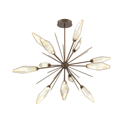 Rock Crystal Starburst LED Chandelier in Flat Bronze/Amber Blown Glass (49.4-Inch).