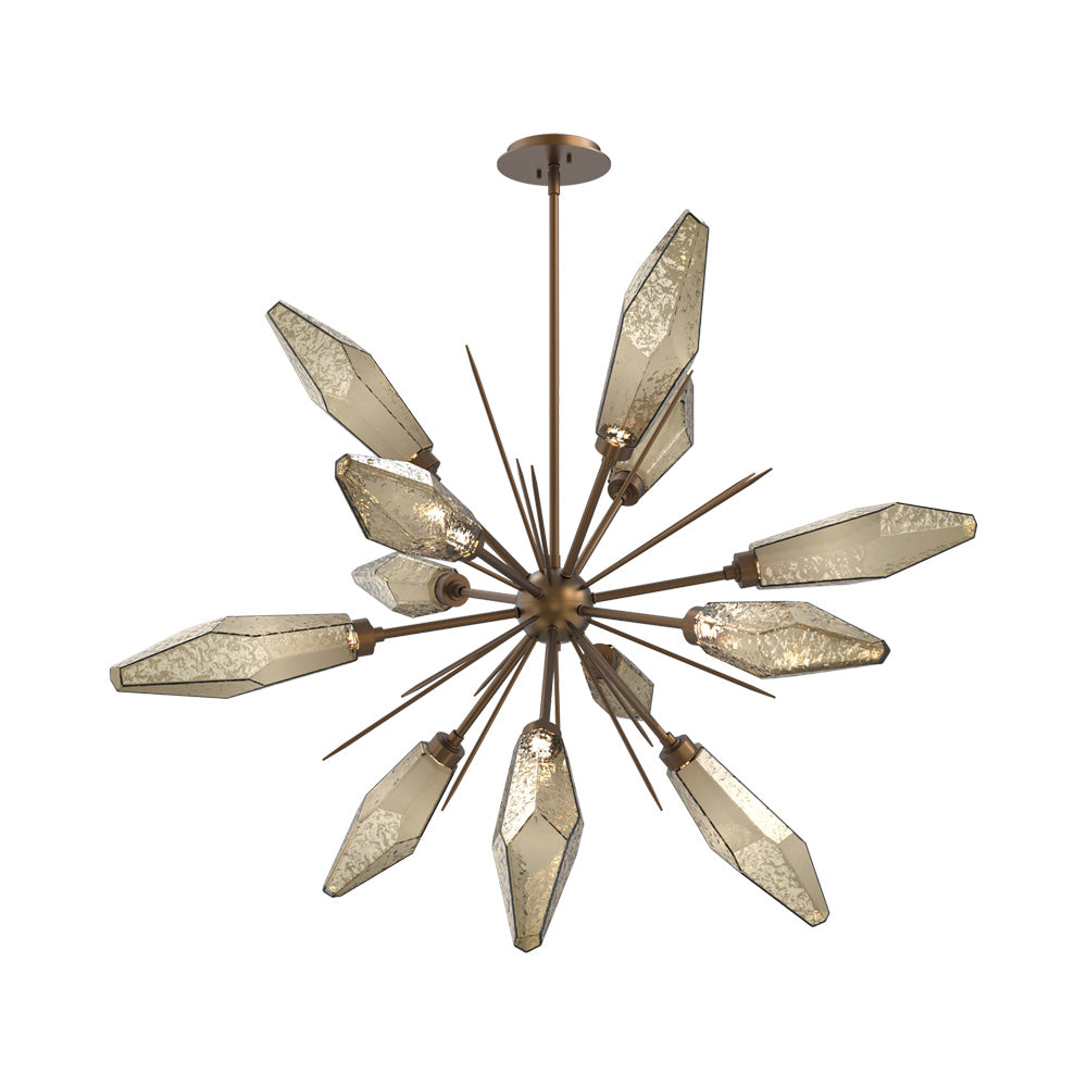 Rock Crystal Starburst LED Chandelier in Flat Bronze/Bronze Blown Glass (37.7-Inch).