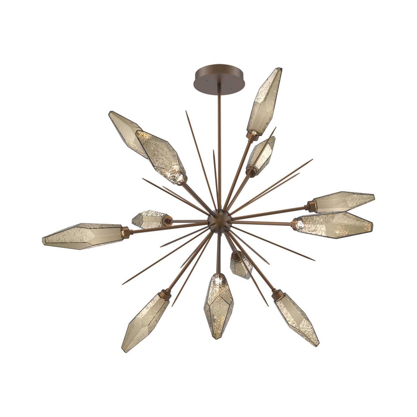 Rock Crystal Starburst LED Chandelier in Flat Bronze/Bronze Blown Glass (49.4-Inch).