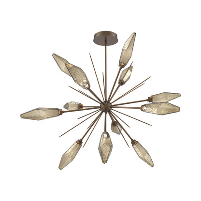 Rock Crystal Starburst LED Chandelier in Flat Bronze/Bronze Blown Glass (49.4-Inch).