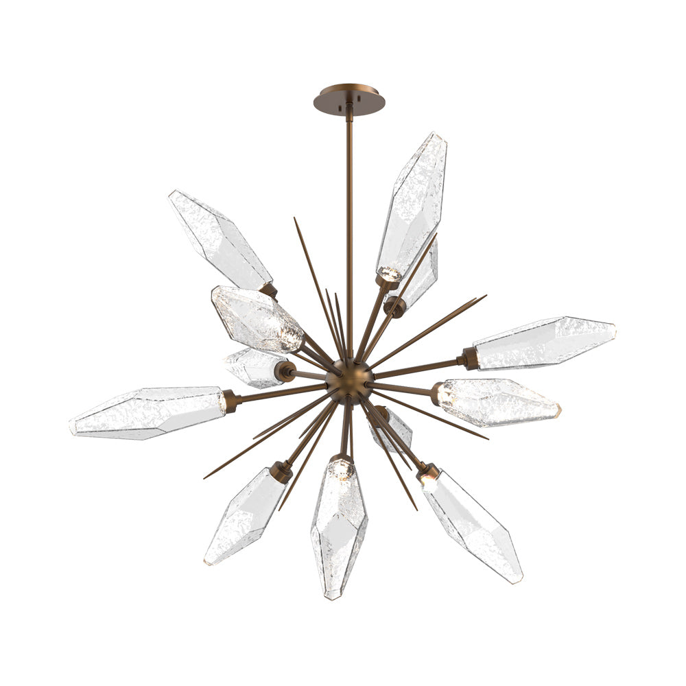 Rock Crystal Starburst LED Chandelier in Flat Bronze/Clear Blown Glass (37.7-Inch).