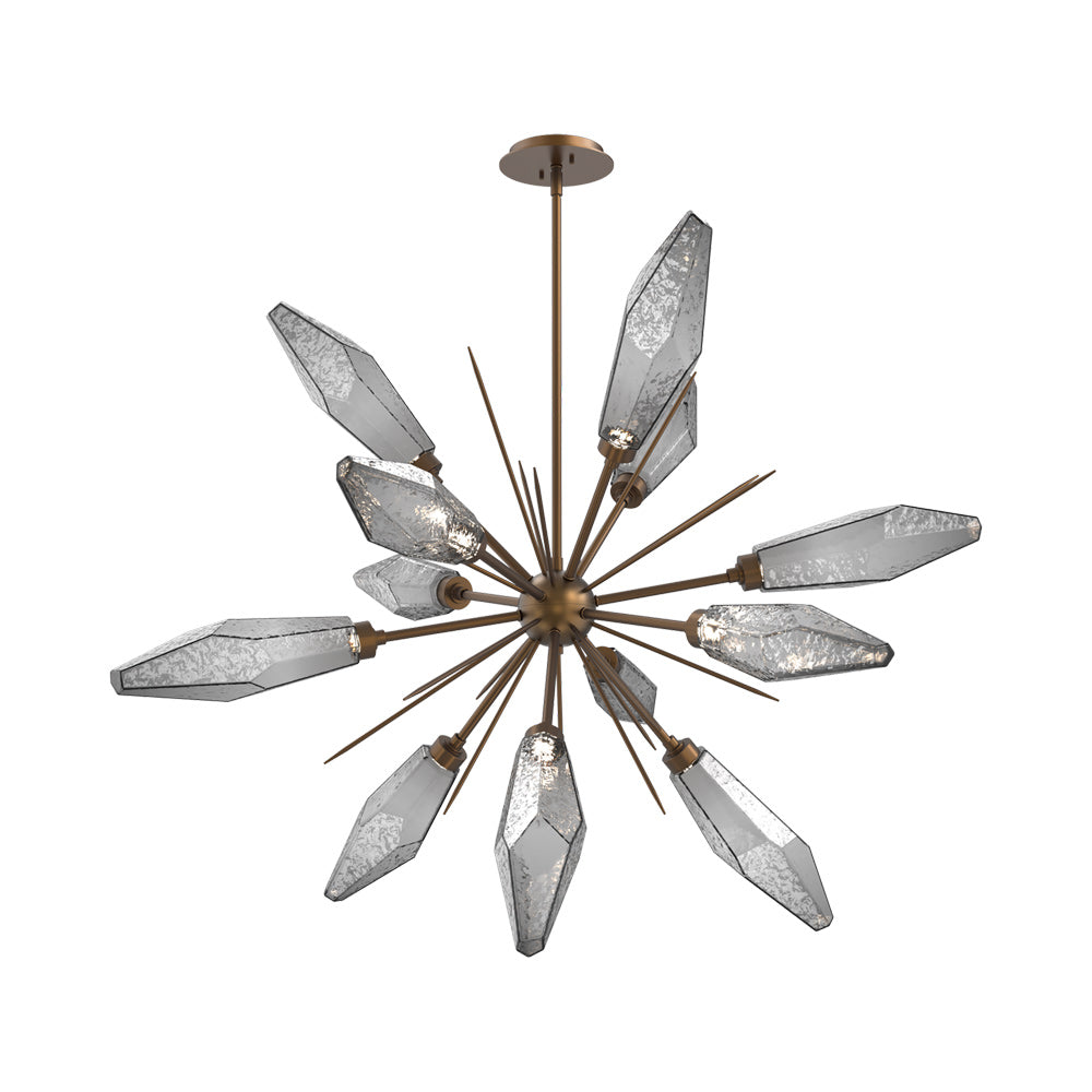 Rock Crystal Starburst LED Chandelier in Flat Bronze/Smoke Blown Glass (37.7-Inch).