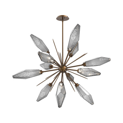 Rock Crystal Starburst LED Chandelier in Flat Bronze/Smoke Blown Glass (37.7-Inch).