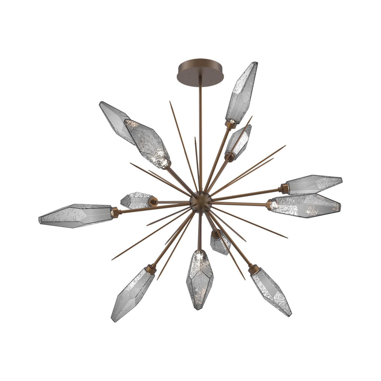 Rock Crystal Starburst LED Chandelier in Flat Bronze/Smoke Blown Glass (49.4-Inch).