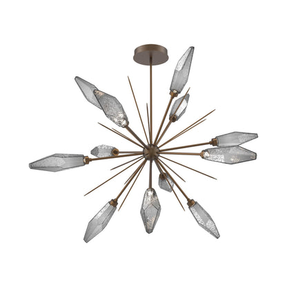 Rock Crystal Starburst LED Chandelier in Flat Bronze/Smoke Blown Glass (49.4-Inch).