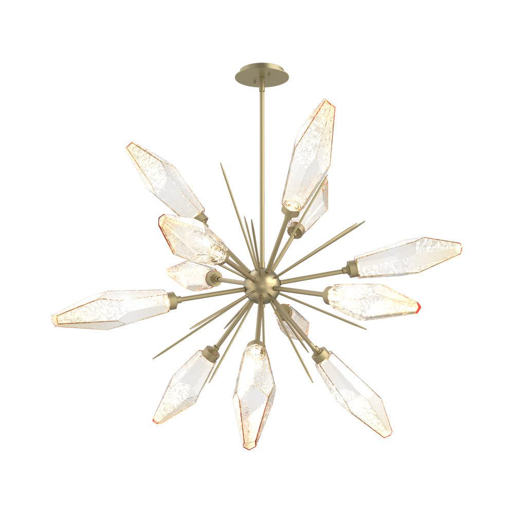 Rock Crystal Starburst LED Chandelier in Gilded Brass/Amber Blown Glass (37.7-Inch).