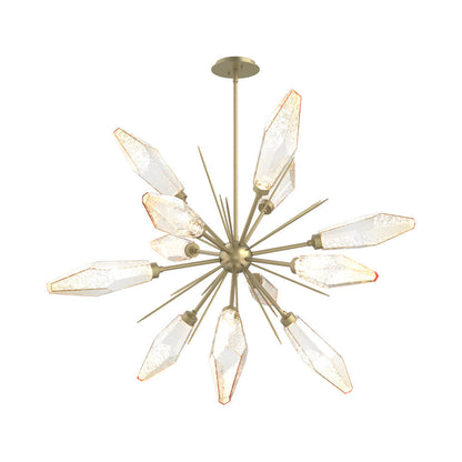 Rock Crystal Starburst LED Chandelier in Gilded Brass/Amber Blown Glass (37.7-Inch).