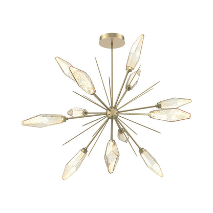 Rock Crystal Starburst LED Chandelier in Gilded Brass/Amber Blown Glass (49.4-Inch).