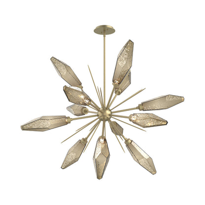 Rock Crystal Starburst LED Chandelier in Gilded Brass/Bronze Blown Glass (37.7-Inch).