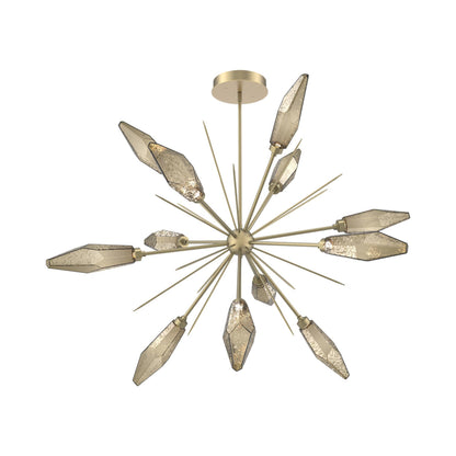 Rock Crystal Starburst LED Chandelier in Gilded Brass/Bronze Blown Glass (49.4-Inch).