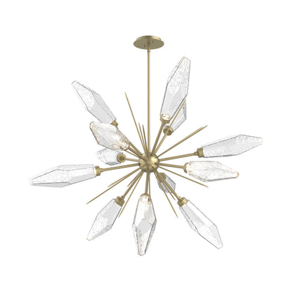 Rock Crystal Starburst LED Chandelier in Gilded Brass/Clear Blown Glass (37.7-Inch).