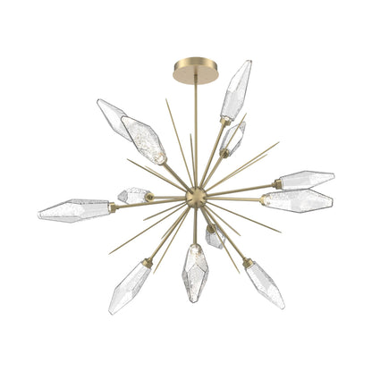 Rock Crystal Starburst LED Chandelier in Gilded Brass/Clear Blown Glass (49.4-Inch).