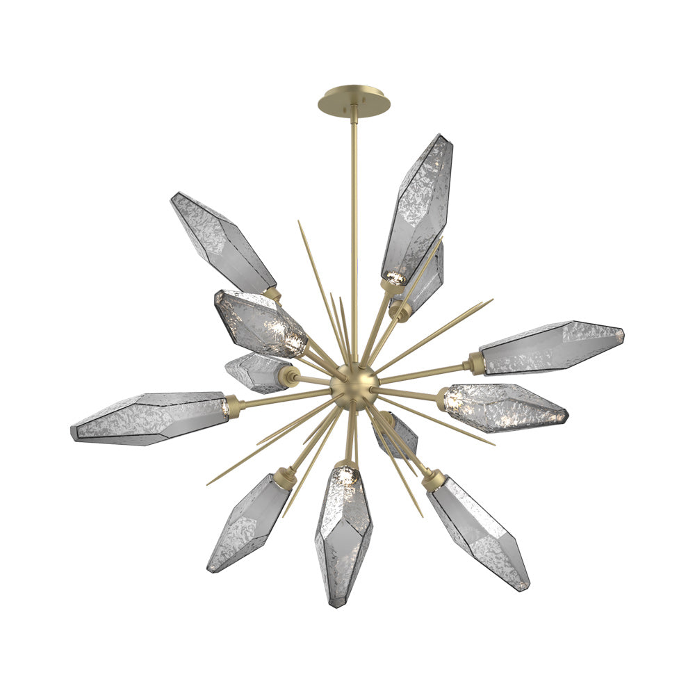 Rock Crystal Starburst LED Chandelier in Gilded Brass/Smoke Blown Glass (37.7-Inch).