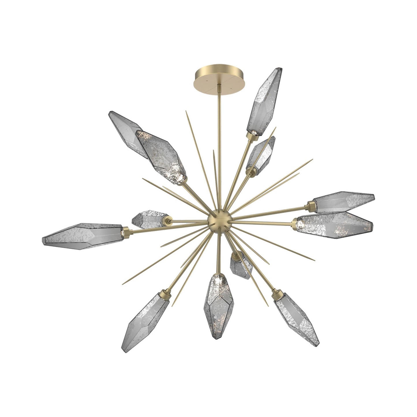 Rock Crystal Starburst LED Chandelier in Gilded Brass/Smoke Blown Glass (49.4-Inch).