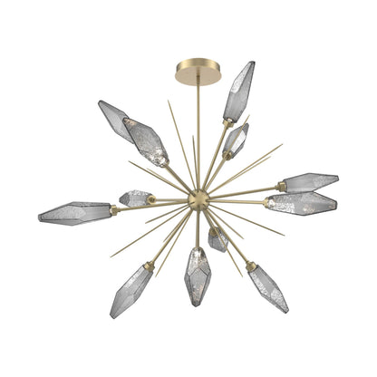 Rock Crystal Starburst LED Chandelier in Gilded Brass/Smoke Blown Glass (49.4-Inch).