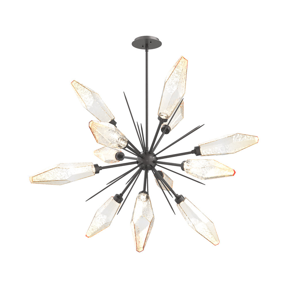 Rock Crystal Starburst LED Chandelier in Graphite/Amber Blown Glass (37.7-Inch).