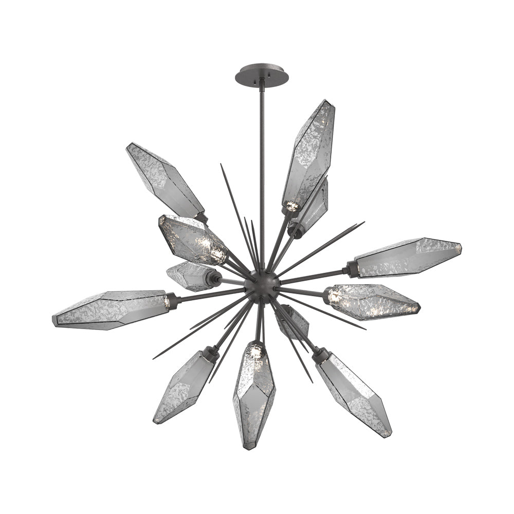 Rock Crystal Starburst LED Chandelier in Graphite/Smoke Blown Glass (37.7-Inch).