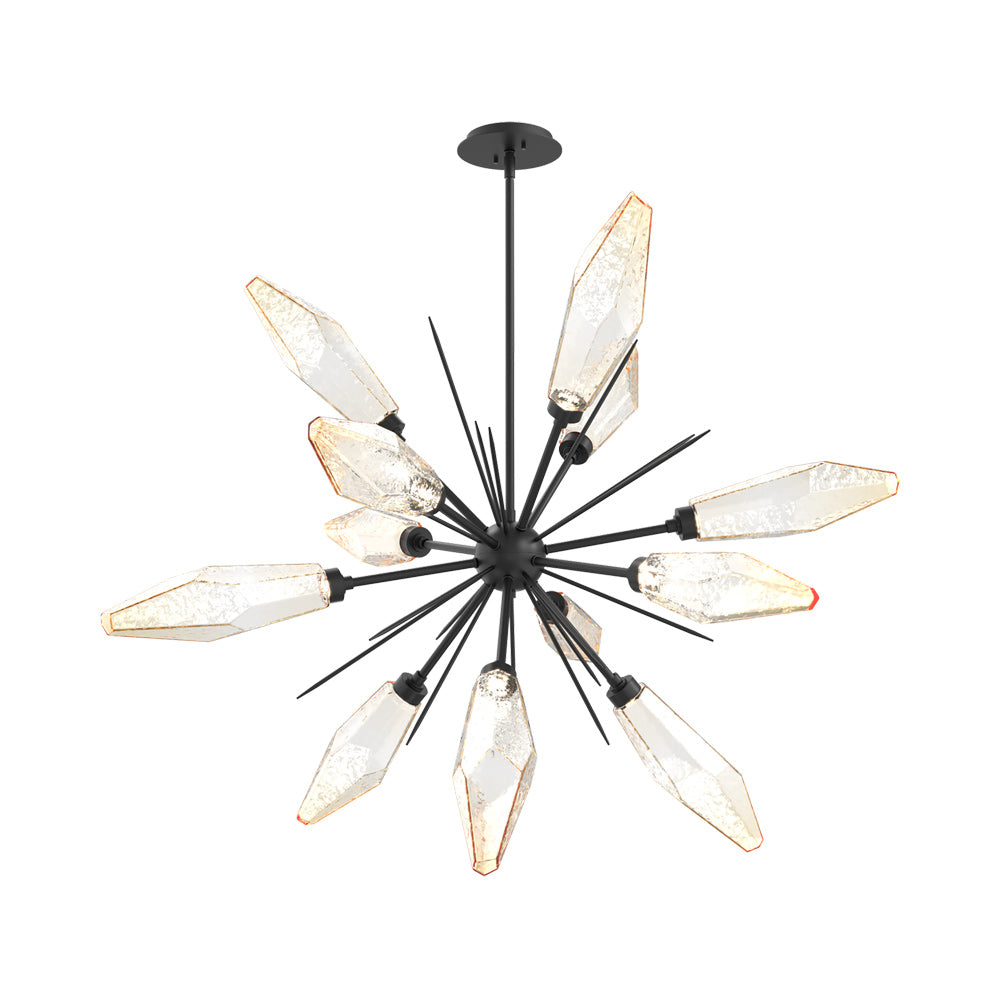 Rock Crystal Starburst LED Chandelier in Matte Black/Amber Blown Glass (37.7-Inch).