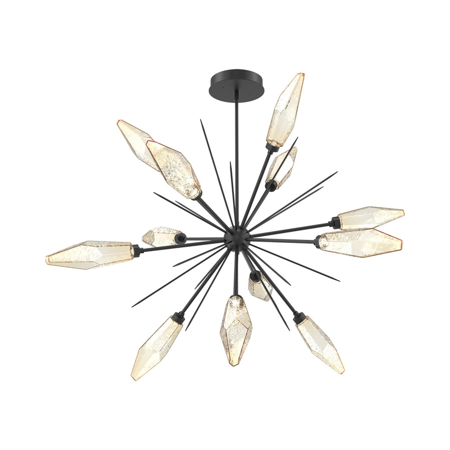 Rock Crystal Starburst LED Chandelier in Matte Black/Amber Blown Glass (49.4-Inch).