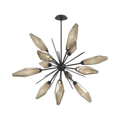 Rock Crystal Starburst LED Chandelier in Matte Black/Bronze Blown Glass (37.7-Inch).